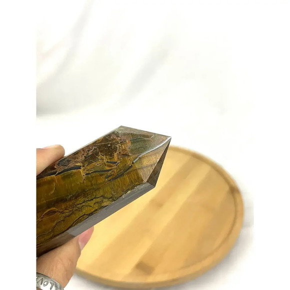 Tigers Eye Tower Obelisk Point 5 7/8" Natural Quartz Crystal 306g - Picture 9 of 16